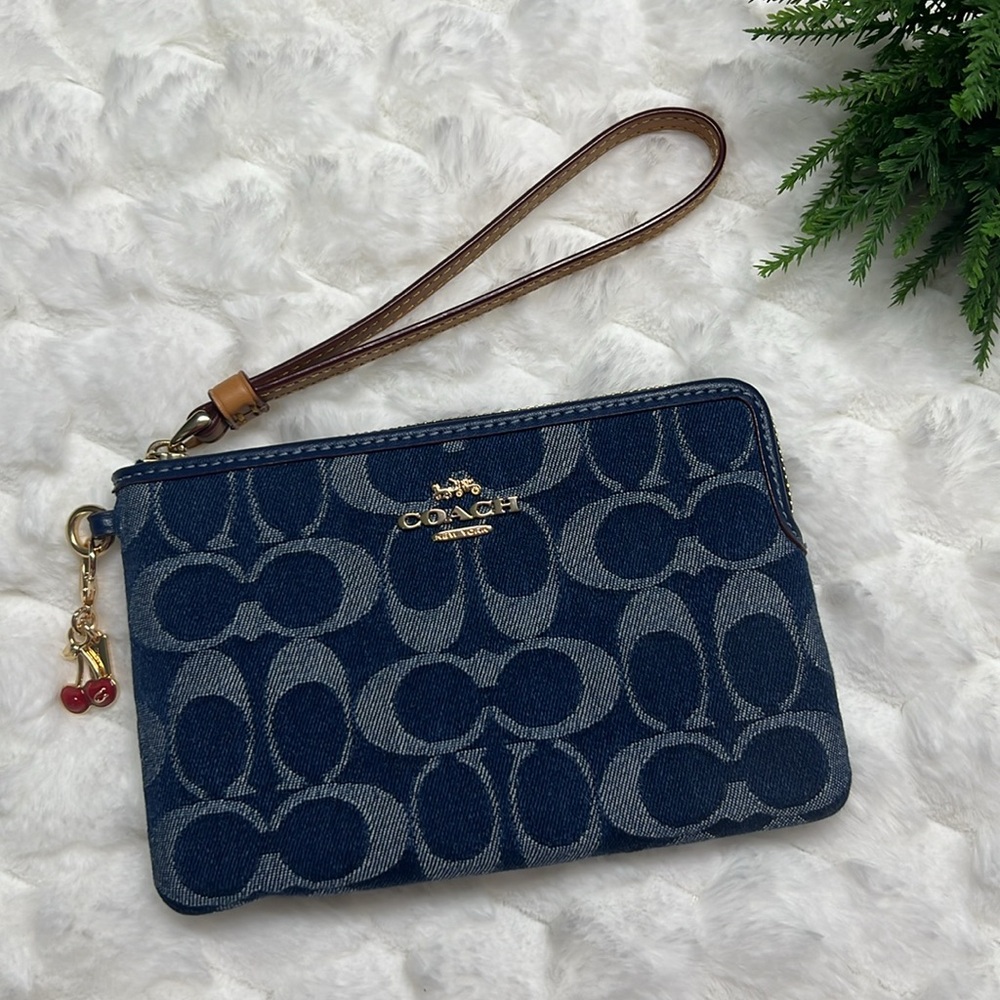 🍒 Coach denim wristlet with cherries charm